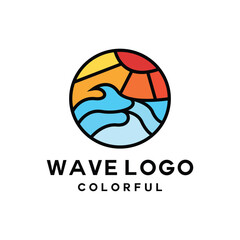 Colorful Wave Logo Vector, Sunrise Emblem Icon Symbol, Ocean Creative Vintage Graphic Design