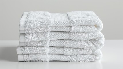 Neatly folded white towels on minimalistic shelf