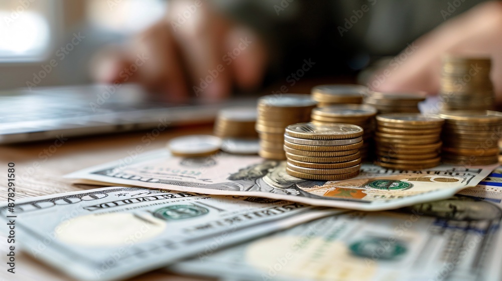 Poster Currency exchange setup with paper crafted currency symbols and rate charts Stock Photo with copy space