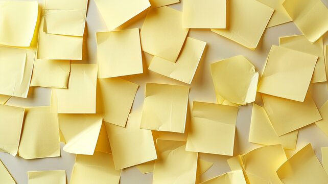 View a stack of yellow sticky notes from a top-down perspective, featuring subtle reflections and transparency effects that elevate the overall presentation.