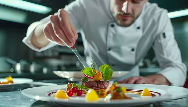 Chef plating a gourmet dish