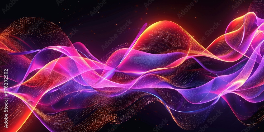 Poster mesmerizing neon light waves blending in a cosmic space backdrop, creating a vibrant abstract visual