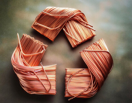 Recycled copper wire shaped into the recycling symbol