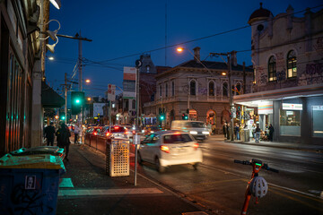 Fototapeta premium johnston street in melbourne at night on with night life in australia in summer