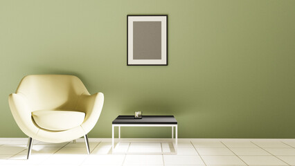 part of the empty room with the armchair and table, 3d