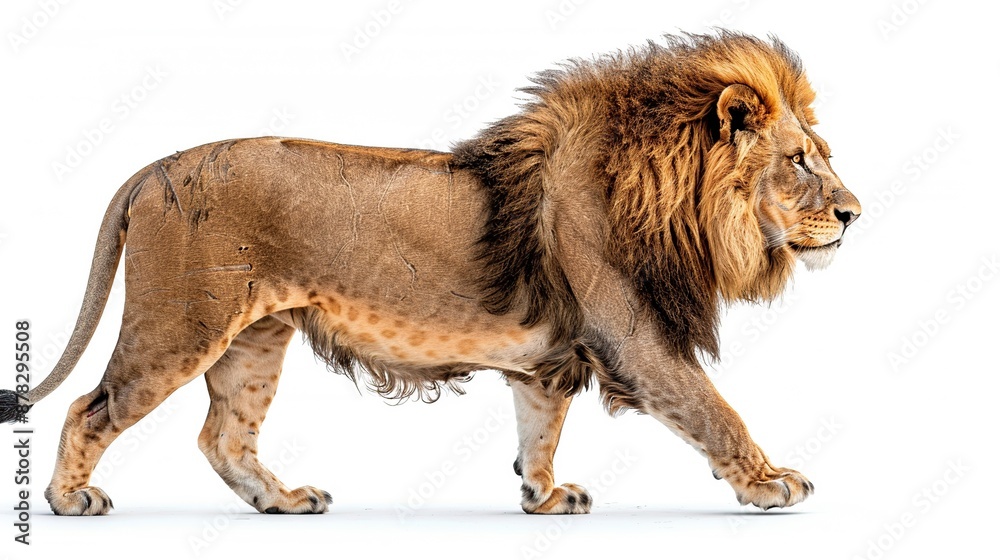 Sticker Majestic Lion Walking on a White Background