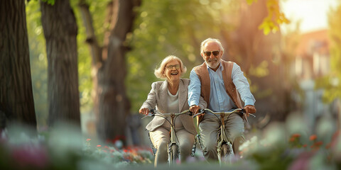 Elderly couple on bicycles  