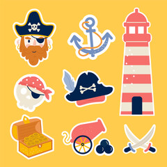 Set pirate stickers flat design