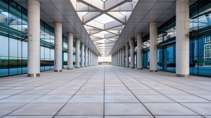 Modern Architectural Design with Glass Panels and Concrete Pillars, A Detailed Look at Structural Finishes and Contextual Elements, Architectural Style and Design