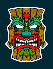 Hand Drawn Traditional Tiki Mask Sticker Illustration
