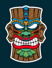 Hand Drawn Traditional Tiki Mask Sticker Illustration