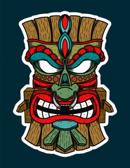 Hand Drawn Traditional Tiki Mask Sticker Illustration