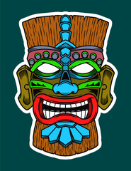 Hand Drawn Traditional Tiki Mask Sticker Illustration