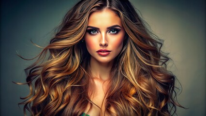Vibrant ethnic beauty concept featuring stunning isolated female face with flawless skin and luscious long shaggy hairstyle against transparent background.