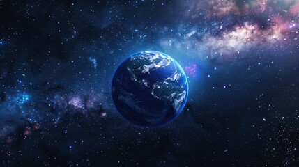 Obraz premium Earth from space, surrounded by stars and galaxies, panoramic space fantasy