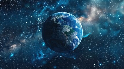 Obraz premium Earth from space, surrounded by stars and galaxies, panoramic space fantasy