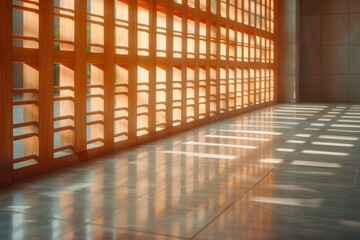 The Play of Light and Shadow in Modern Architecture An Illuminated Architect's Shadow Cast by a Geometric Wall Design, Creating Striking Light Patterns on the Floor, Design Inspiration for Interior