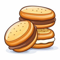 Three delicious cookies with chocolate and white cream filling.