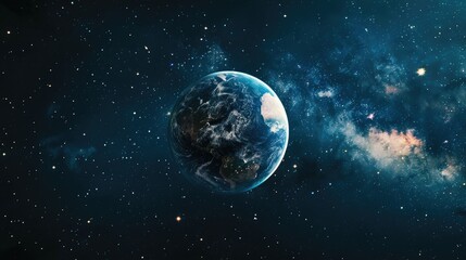 Fototapeta premium Panoramic space view: Earth, stars, and galaxy, space fantasy concept
