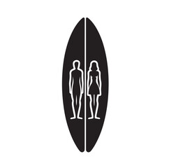 surfer silhouette, surfing board with man and woman vector illustration 