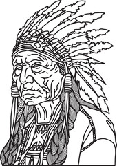 Naklejka premium lineart chief america, native america design for tattoo or logo
