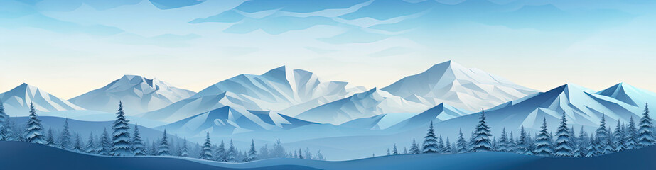 Fototapeta premium Winter Mountain Landscape banner with Snow Covered Pines