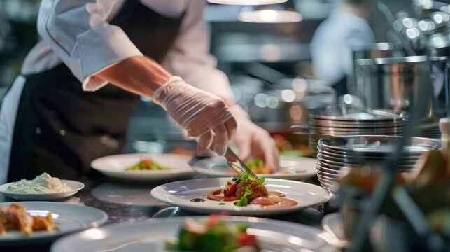 Chef Garnishing Gourmet Scallop Dish