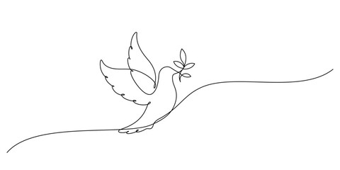 Fototapeta premium white dove with olive branch one line drawing continuous