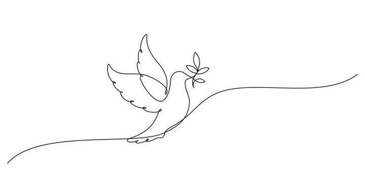 white dove with olive branch one line drawing continuous