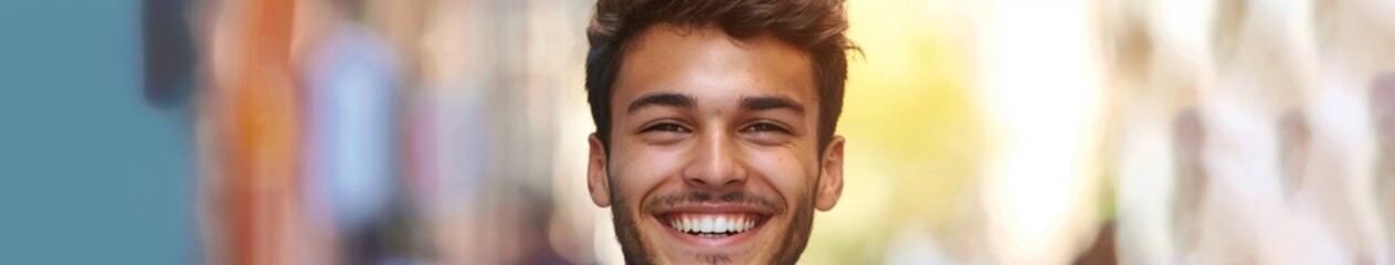 Obraz premium Smiling Young Man Representing Abstract Confidence Concept. Sunny Personal Life Portrait as Popular Background or Wallpaper. High-Resolution, AI-Generated