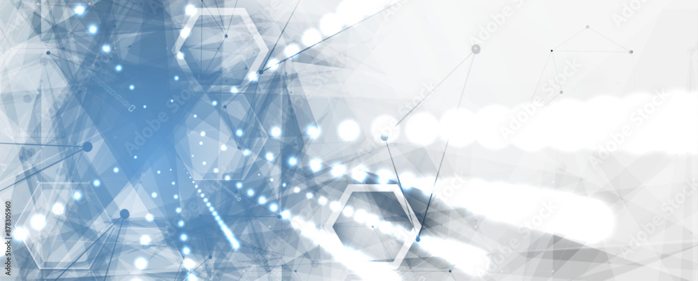 Poster Neural network concept. Connected cells with links. High technology process. Abstract futuristic background. Vector art.