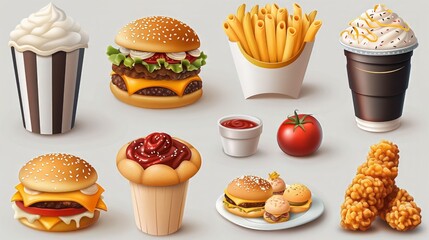 Abstract fast food and soda set