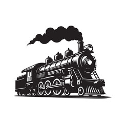 Vintage steam locomotive ancient train, transport illustration Vector 