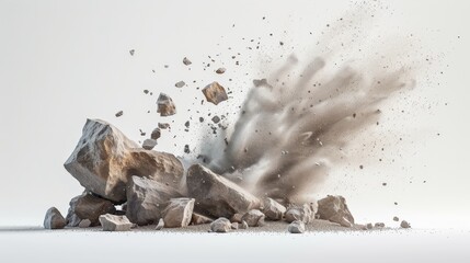 Obraz premium Crumbling Rock, Exploding, Dust, Debris, Shattered, Fragments, Breaking Apart.