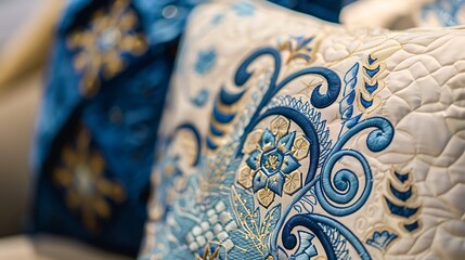 A a decorative Hanukkah pillow holiday-themed embroidery.