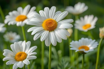 Obraz premium Blooming White Daisies in a Sunlit Garden for Nature-Themed Decor and Posters