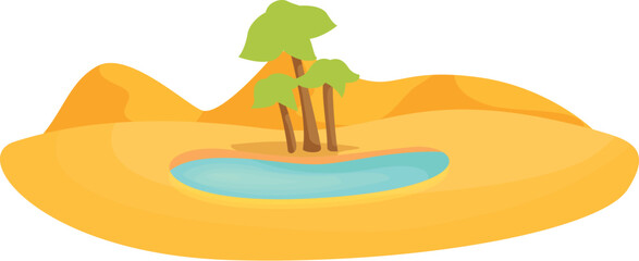 Small oasis with palm trees growing in the desert is bringing life to the dry environment