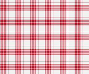 Plaid pattern, red, white, seamless for textiles and design clothing, skirts, pants, aprons, tablecloths, blankets or decorative fabrics. Vector illustration.