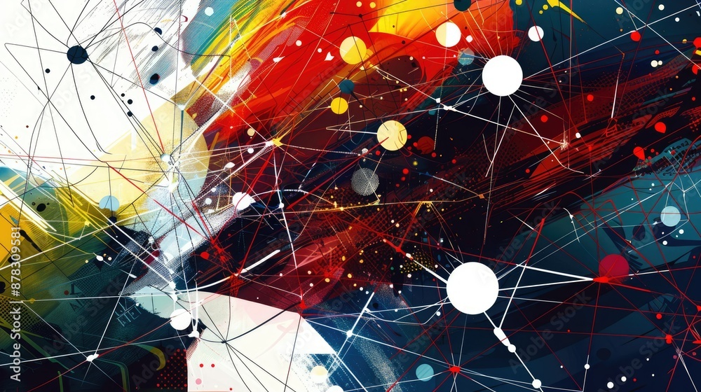 Poster a vivid representation of interconnected data points and nodes showcasing intricate digital networks