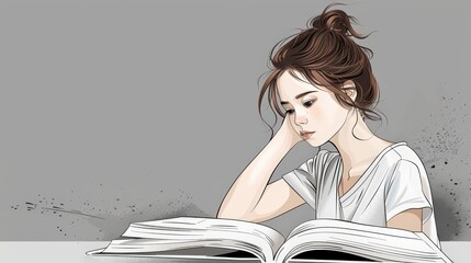 Young Woman in Casual Wear Reading a Book, Focused on Learning, Studying, and Knowledge