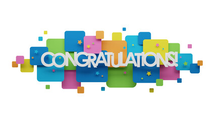 Obraz premium CONGRATULATIONS! typography banner on colorful squares on transparent background