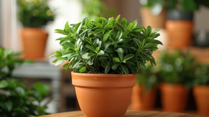 A vibrant green potted plant in a terracotta pot, bathed in natural light, adding freshness to an indoor space.