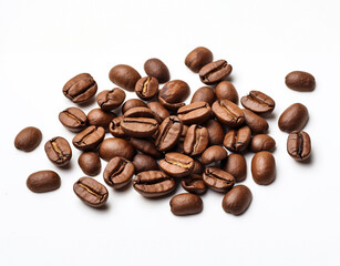 Coffee beans on white background, GenerativeAI, Closeup of coffee bean and space with top view
