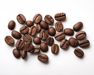 Coffee beans on white background, GenerativeAI, Closeup of coffee bean. Top view