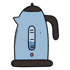 Hand drawn cartoon electric kettle on white background.