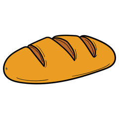 Hand drawn cartoon loaf of bread on white background.