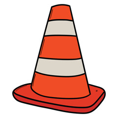 Hand drawn cartoon traffic cone on white background.