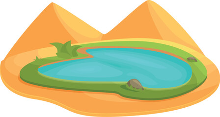 Refreshing blue oasis surrounded by sand dunes in a hot and arid desert