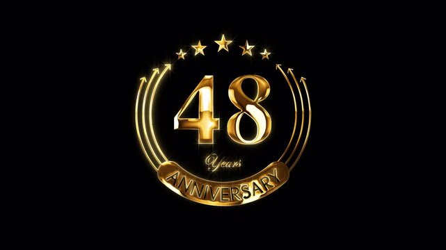 Happy 48th Anniversary Celebration. Golden 48 Years Anniversary Animation in Gold Color on the Transparent Background, Alpha Channel. Great for greetings, celebrations, events, and gifts.