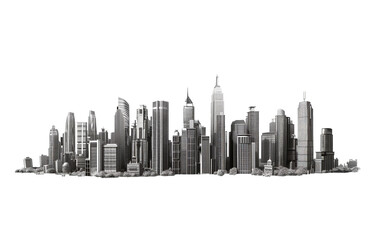 Obraz premium Cityscape isolated on white background. City skyline landscape cutout PNG illustrattion